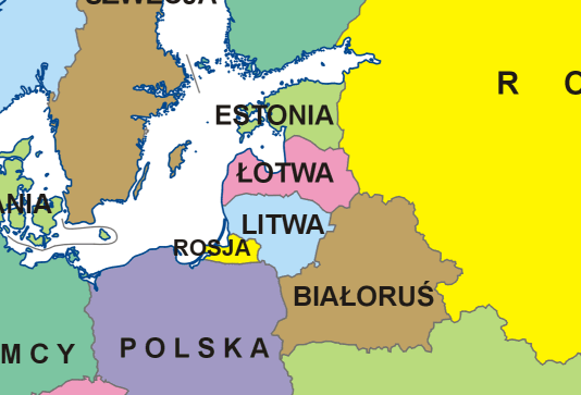 Mapa Europy wycinek kraje nadbałtyckie